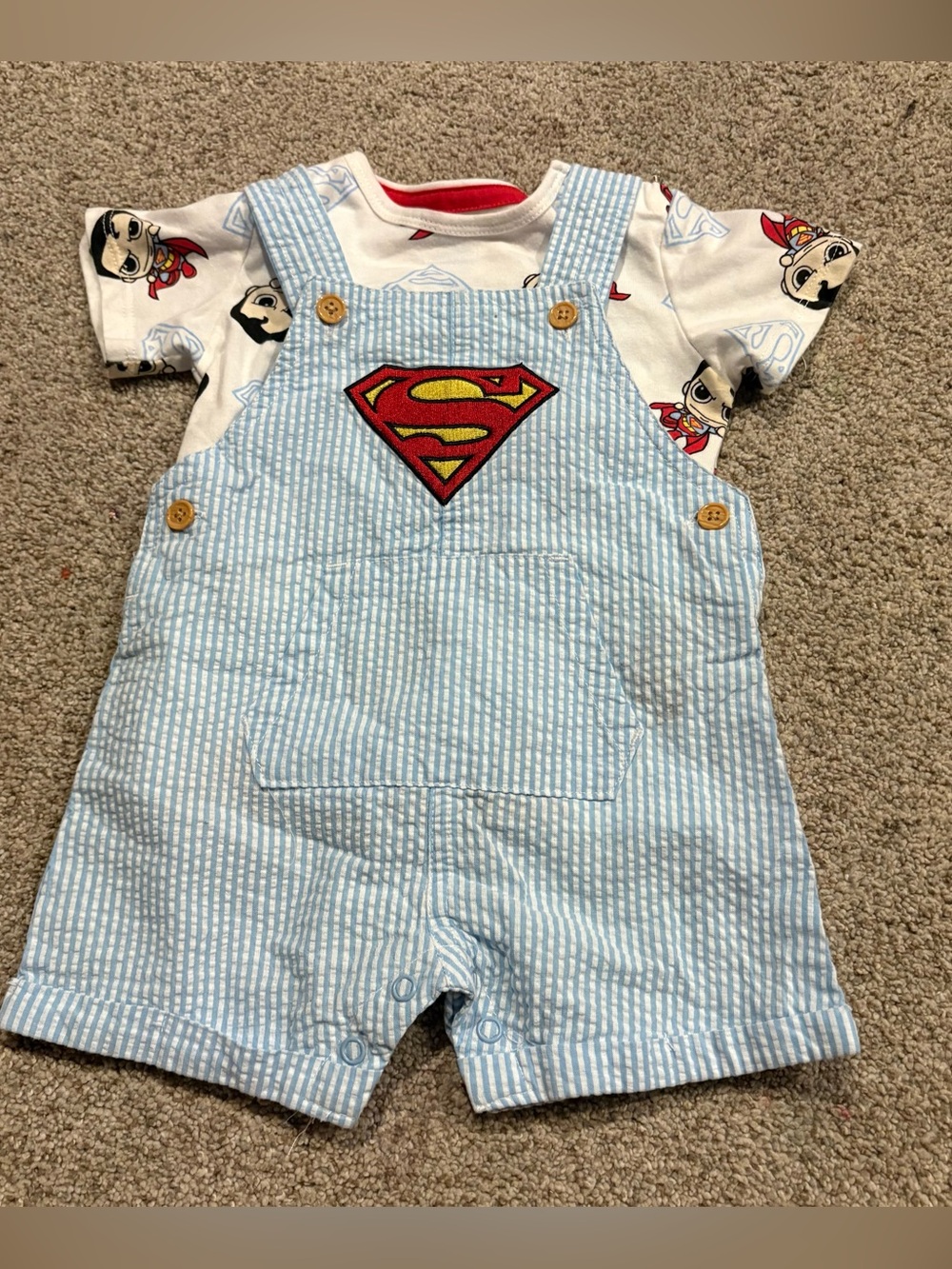 DC Superman overalls with Tshirts 3/6 months